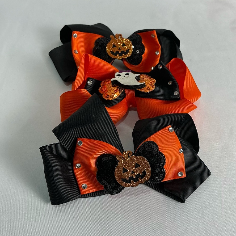 Halloween Themed Hair Bows -  ghosts & pumpkins Orange and Black